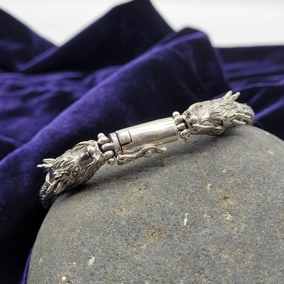 NEW Double Dragon Silver Filigree Weave Bracelet Hardy Style Goth Fantasy Magic - Picture 4 of 12